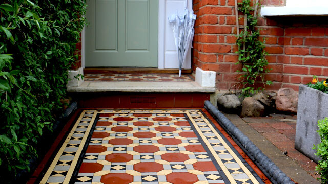Path - Edwardian style tile design. Specially cut octagons were made for this reproduction tiled path design.